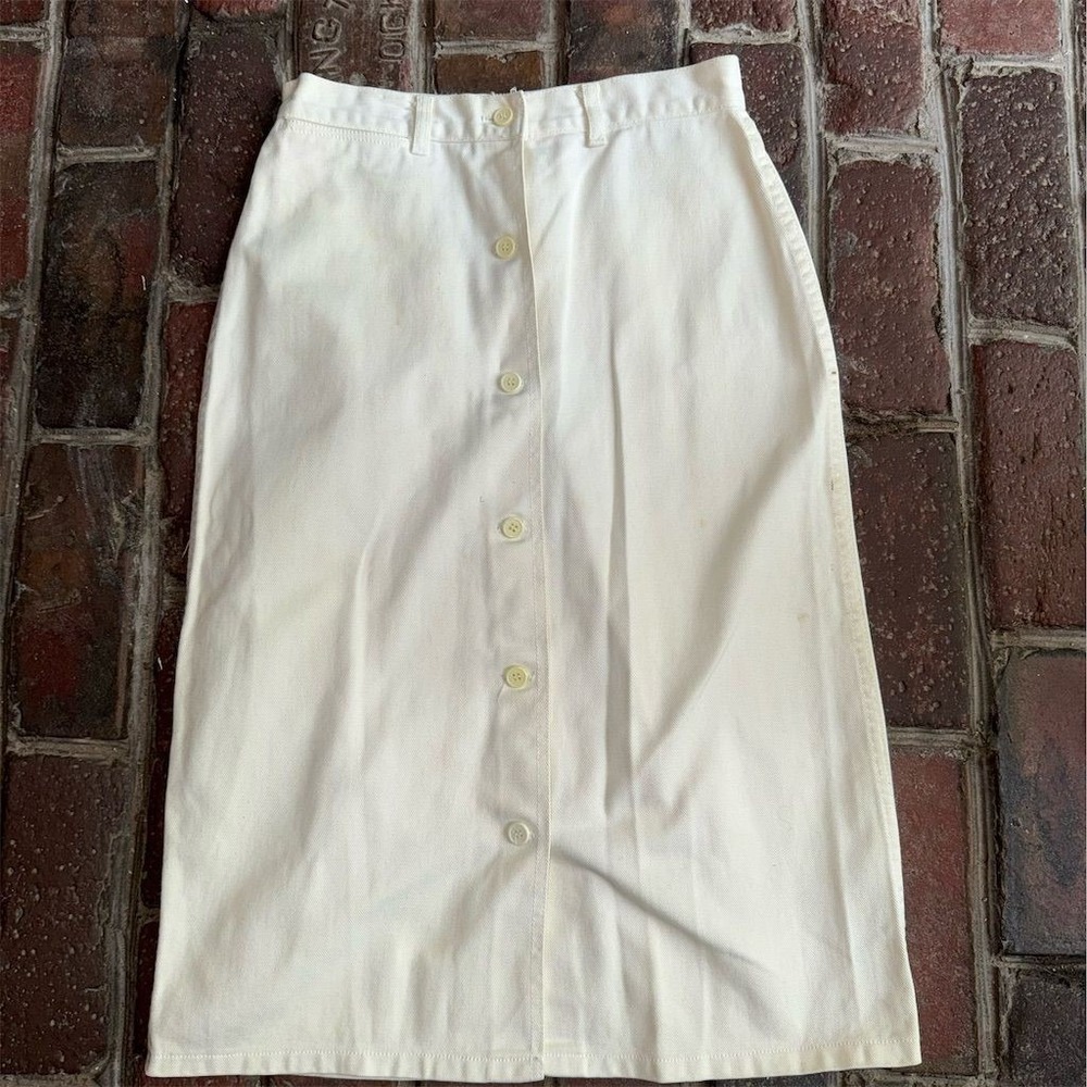 Vtg Gloria Vanderbilt for Murjani Women's Cream Button-Front‎ Midi Skirt 4 flaws